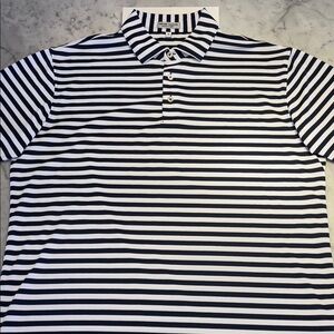 Peter Millar Navy Blue and White Striped Polo Shirt - Size Large